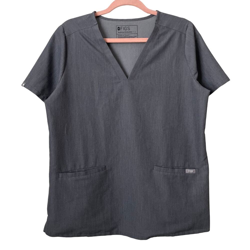 Figs Scrub Top Womens Large Gray Casma 3 Pocket Short Sleeve FIONx Nurse Comfort